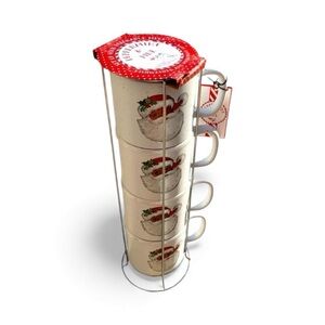 NEW Peppermint & Pine Stackable  Santa Mugs Set Of 4
